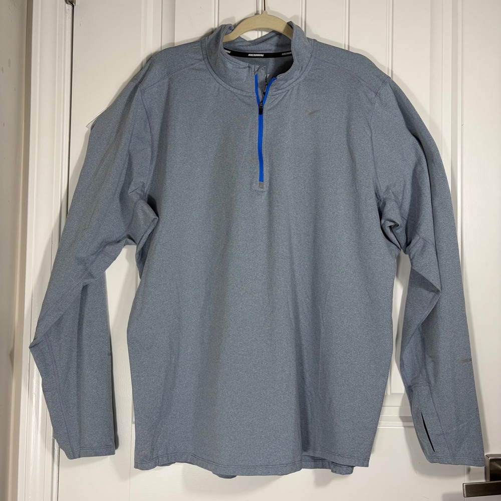 Nike Running Dri-FIT Quarter Zip Pullover Blue Gray Heather Mens XL Thumbholes